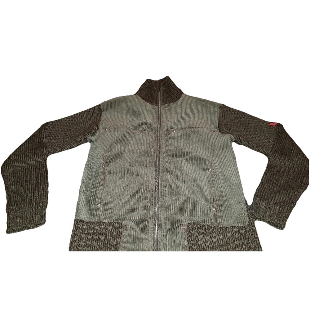 B52 Mens Sz Medium Green‎ brown Fill Zip jacket Sweater Wool Blend